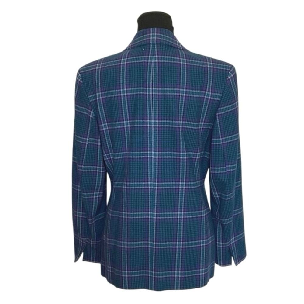 Vintage Pendleton Wool Plaid Blazer USA Made Size 6 Teal Purple - Picture 4 of 10